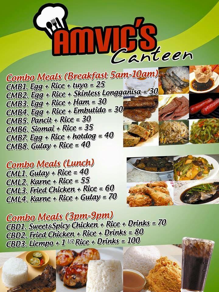 Menu at Amvic's canteen and sarisari store, Quezon City