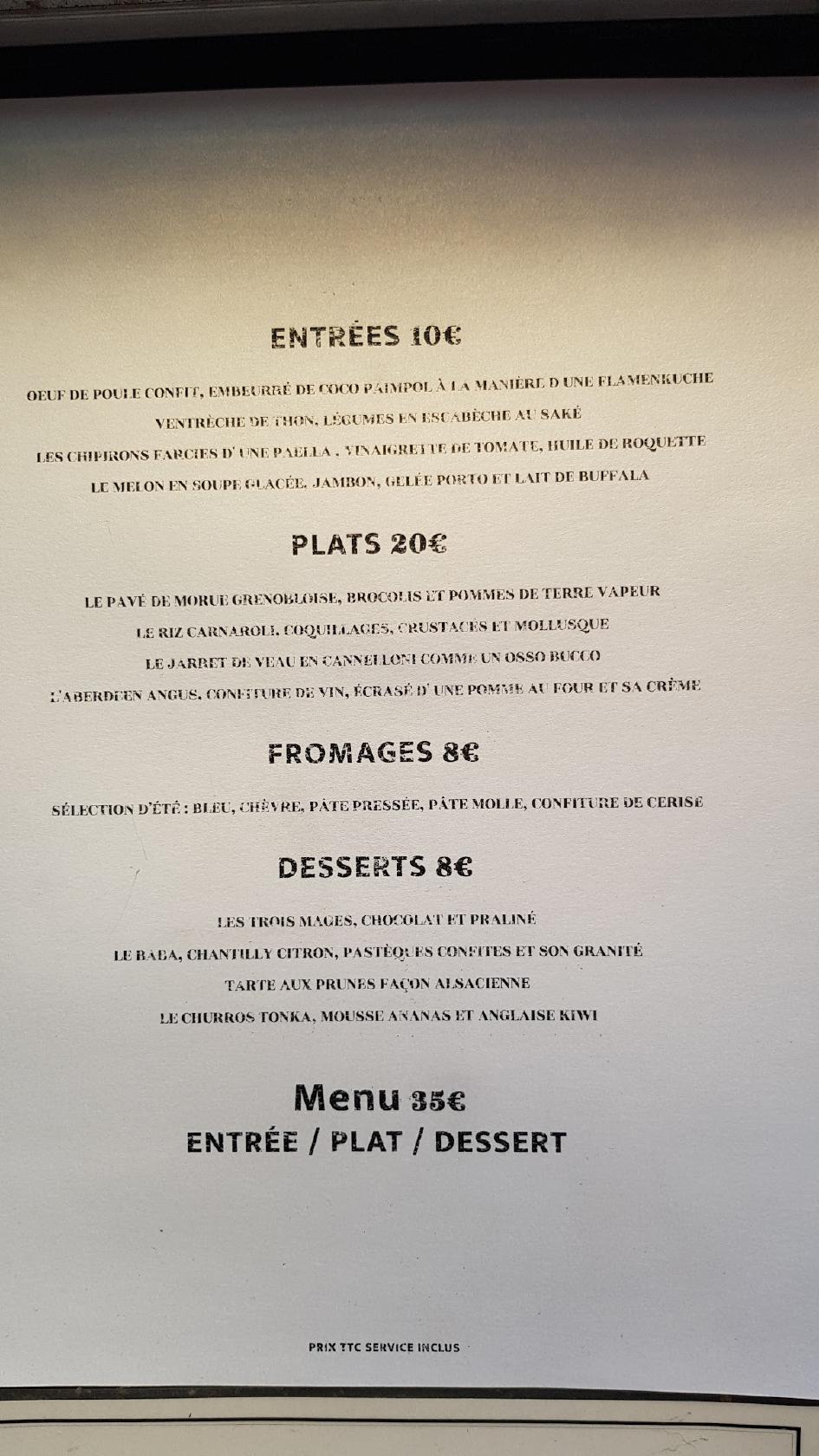 Menu at Lacaille restaurant, Marseille