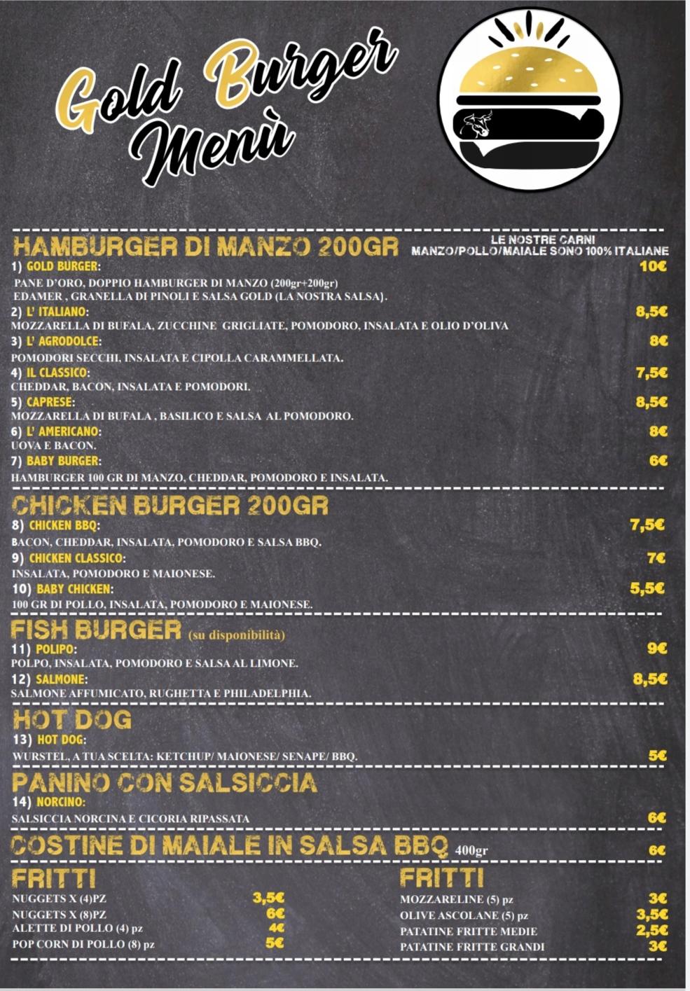 Menu at Gold Burger restaurant, Rome