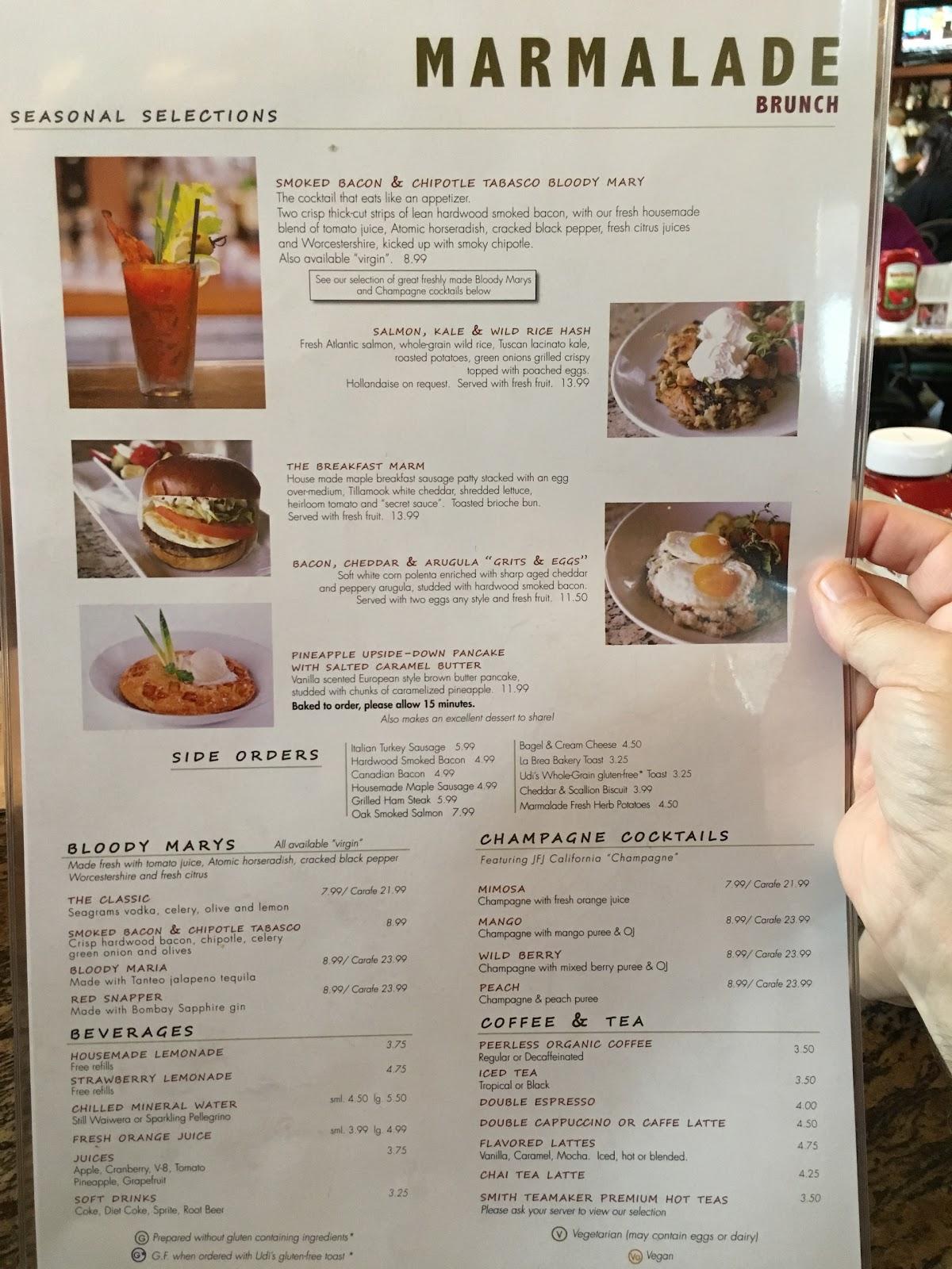 Menu at Marmalade Cafe, El Segundo, Park Pl
