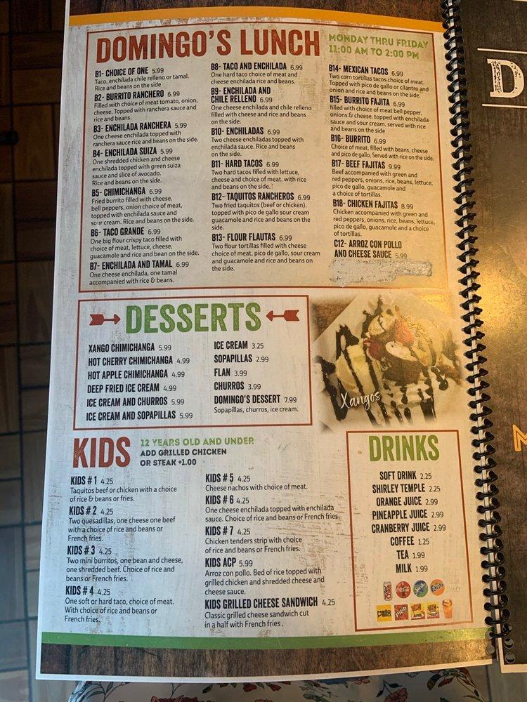 Menu at Domingos Mexican & Seafood Restaurant, Mocksville
