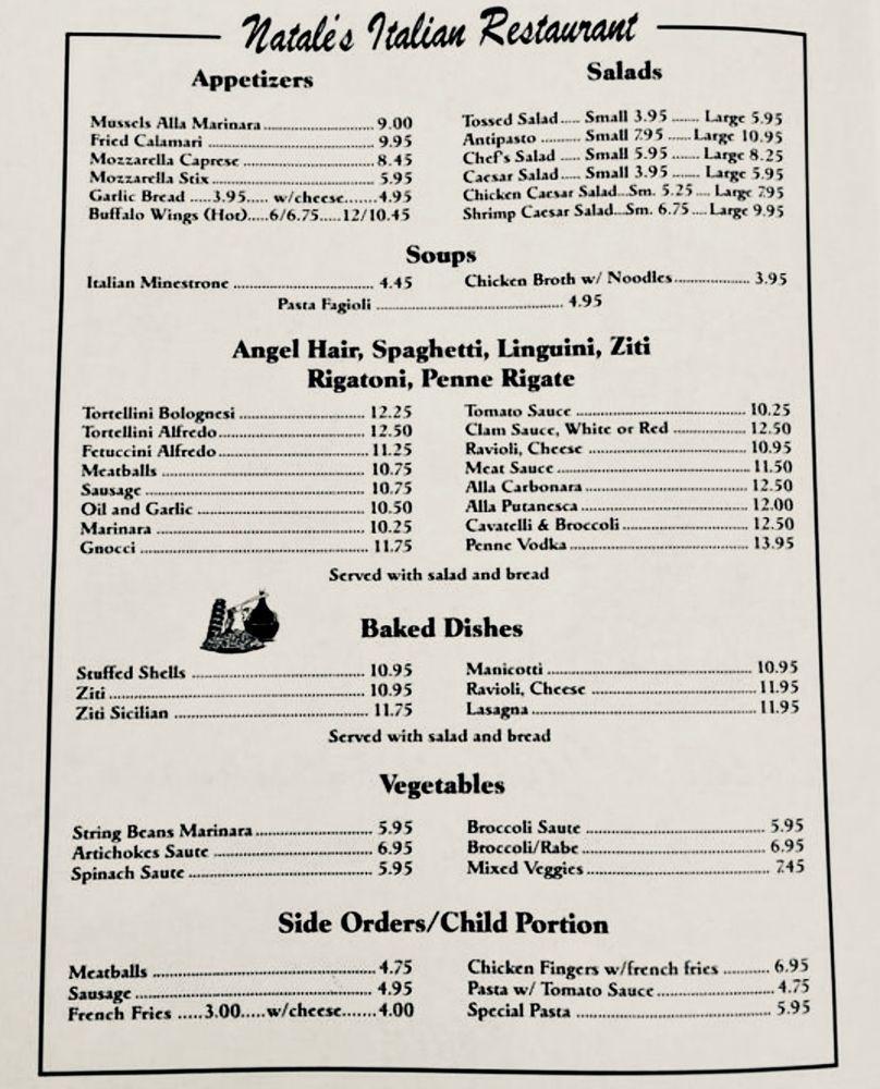 Menu at Natales Italian Restaurant & Pizza, Gillette