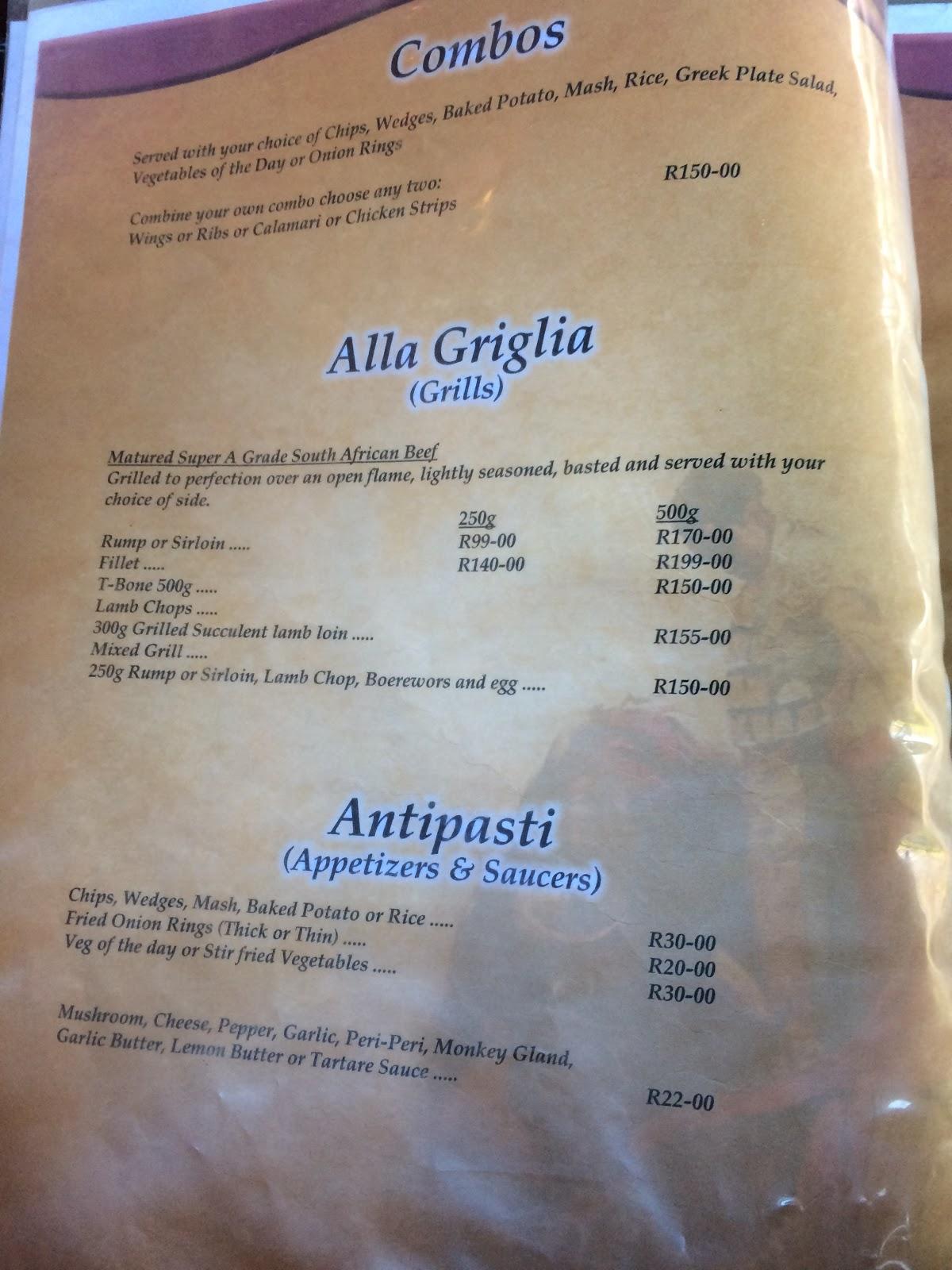 Menu at Bella Roma Grill & Pizzeria, Upington