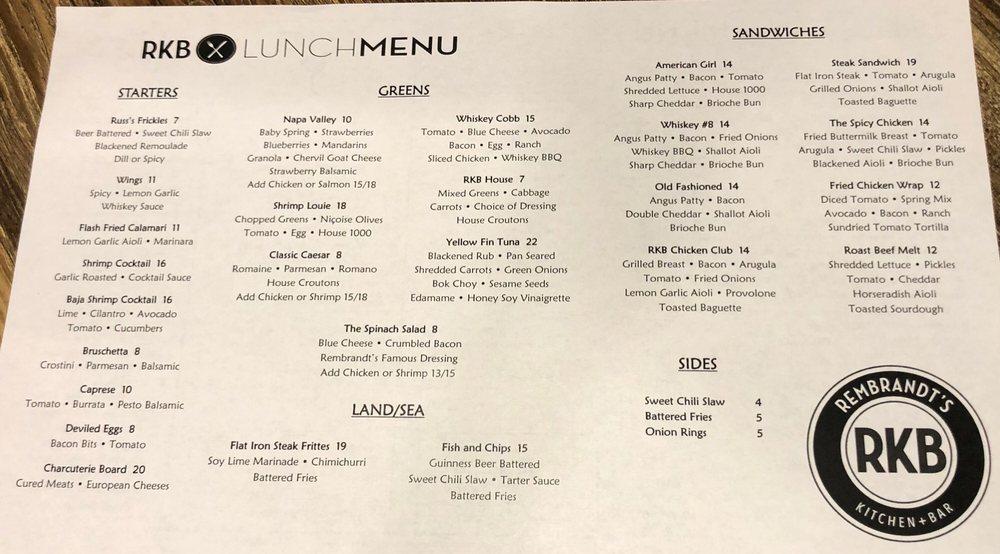 Menu at Rembrandt's Kitchen and Bar, Placentia