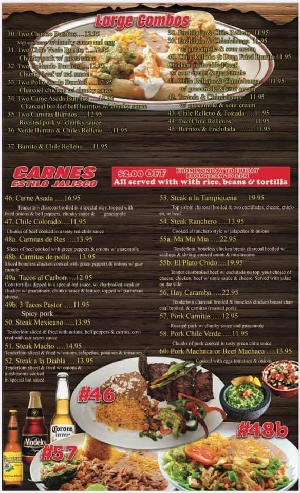 Menu at Tequila Grill restaurant, McMinnville, 325 OR99W