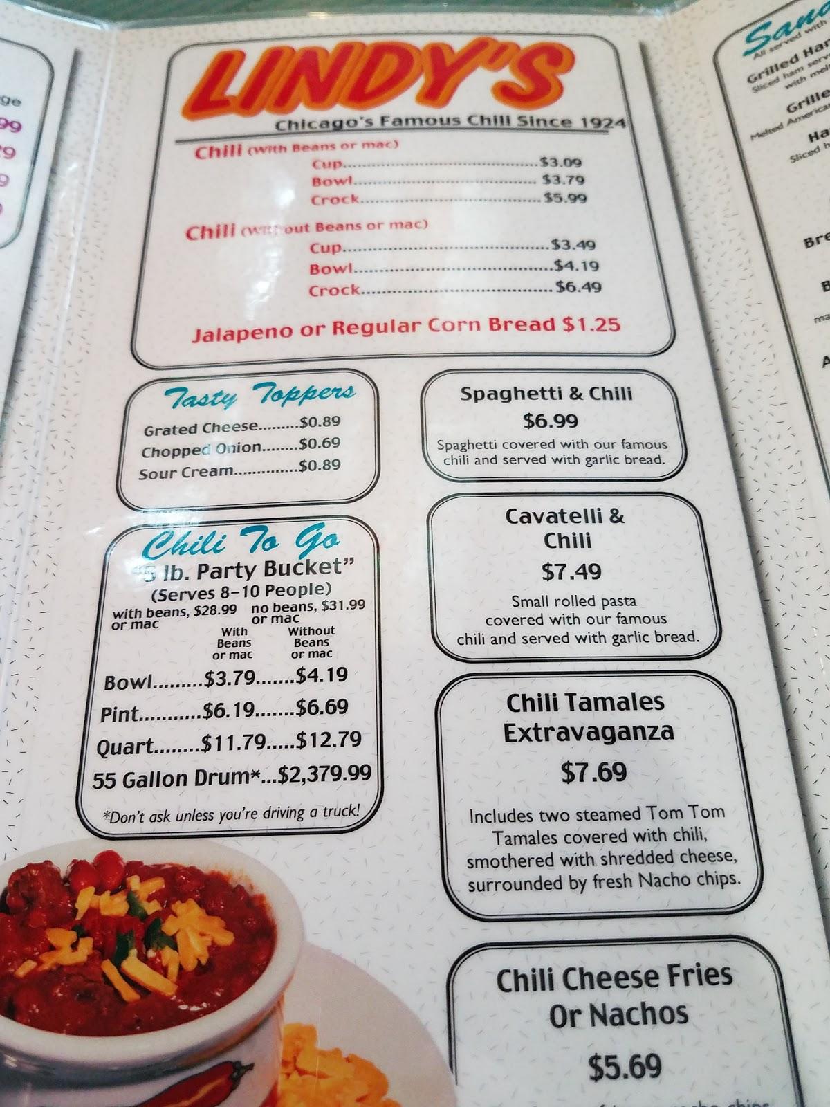 Menu at Lindy's Chili & Gertie's Ice Cream restaurant, Bridgeview, W