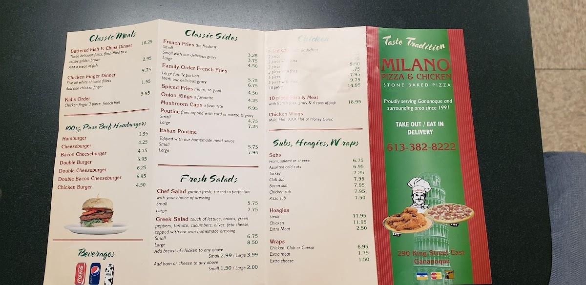 Menu at Milano Pizzeria, Gananoque