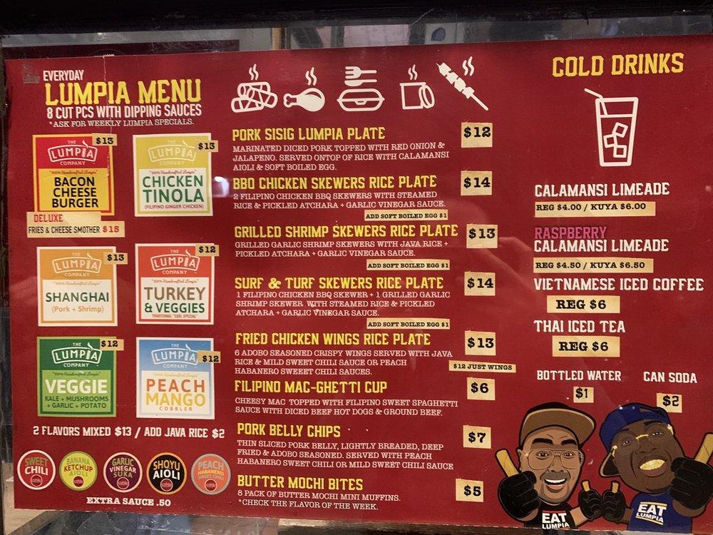 Menu at The Lumpia Company restaurant, Oakland