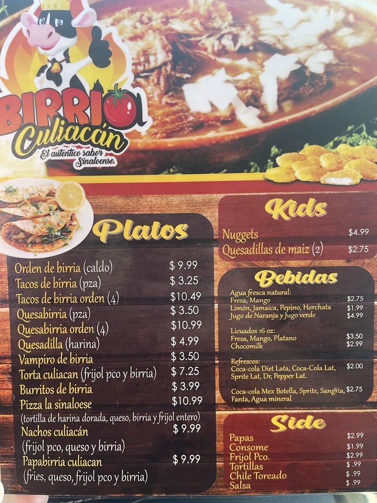 Menu at Birria Culiacan restaurant, El Paso, N Loop Dr