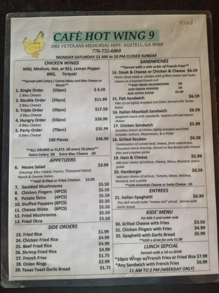 Menu at Cafe Hot Wing, Austell, Veterans Memorial Hwy SW