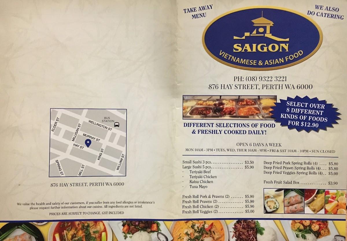 Menu At Saigon Restaurant Perth Hay St