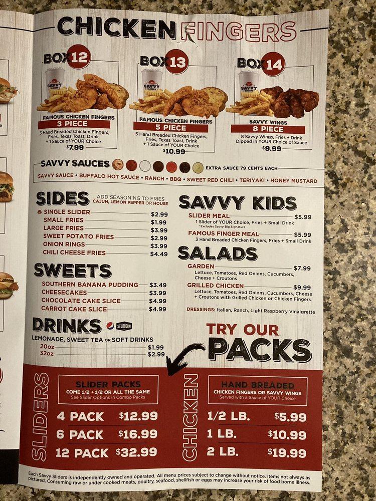 Menu at Savvy Sliders restaurant, Redford Charter Township