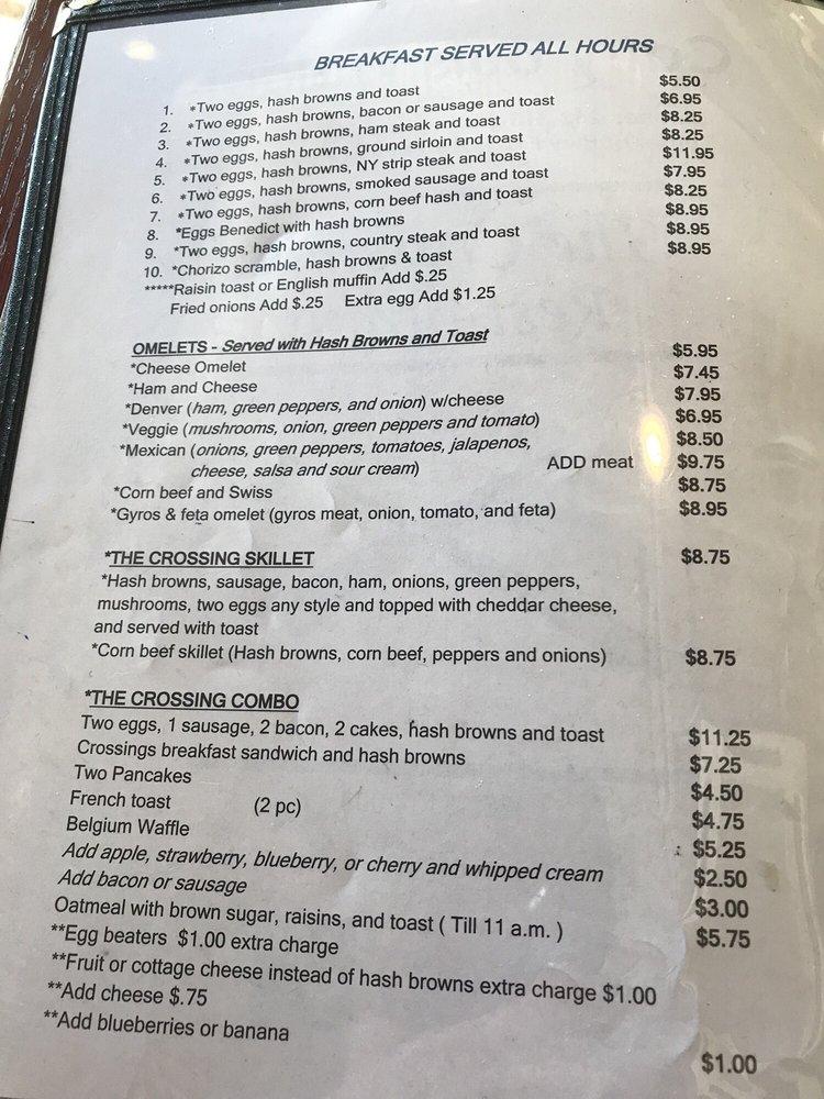 Menu at The Crossings Restaurant, Waukesha