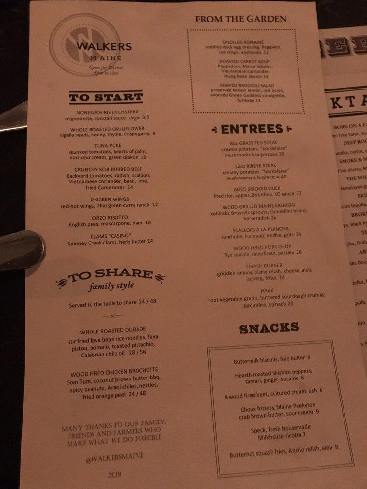 Menu at Walkers Maine pub & bar, York