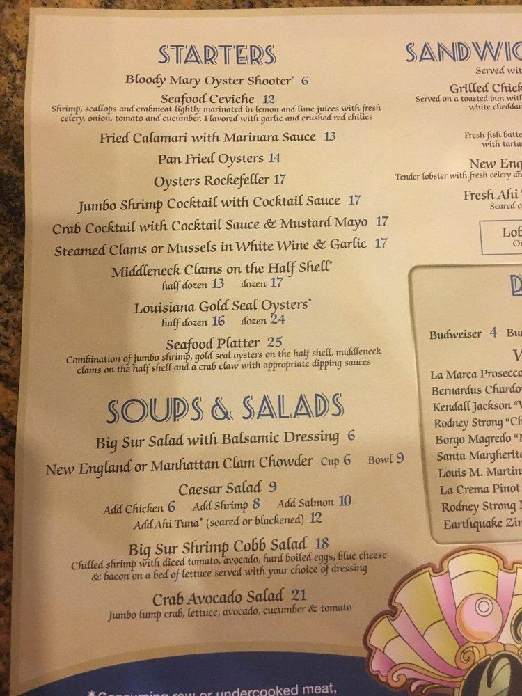 Menu at Big Sur Oyster Bar, Las Vegas, Las Vegas Blvd S