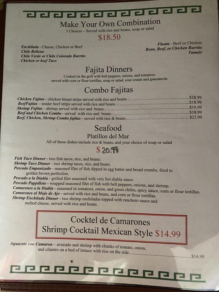 Menu at Coronas Mexican Restaurant, Arroyo Grande