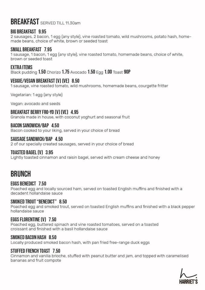 Menu at Harriet's cafe, Rustington