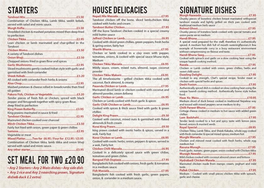 Menu at Royal Tandoori Scarborough restaurant, Scarborough