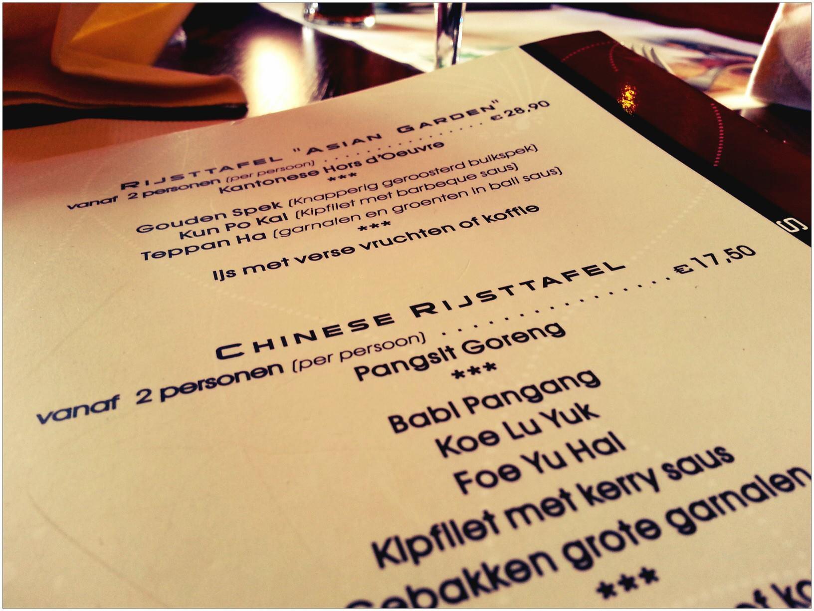 Menu at Aziatisch Rest. 'Asian Garden', Zoetermeer