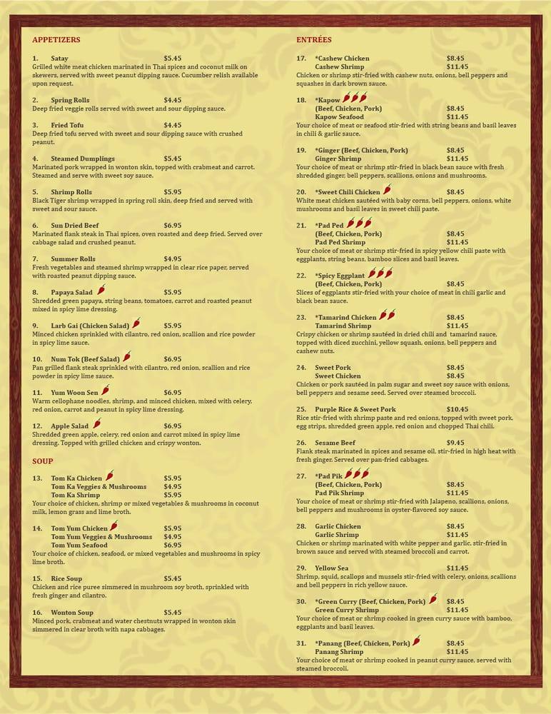 Menu at Dahlgren Thai Food restaurant, Dahlgren