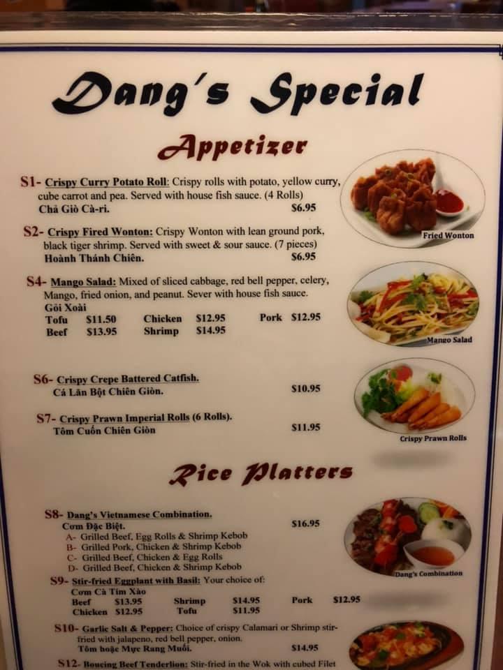 Menu at Dang's Vietnamese Restaurant, Bend, SE 3rd St