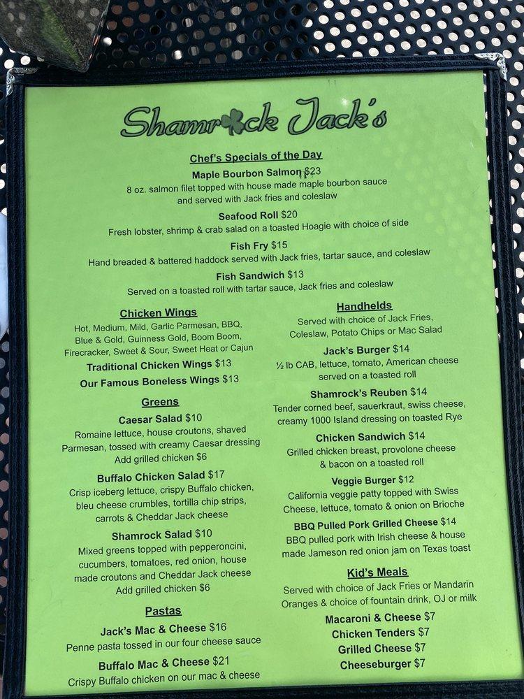 Menu At Shamrock Jack S Irish Pub Rochester