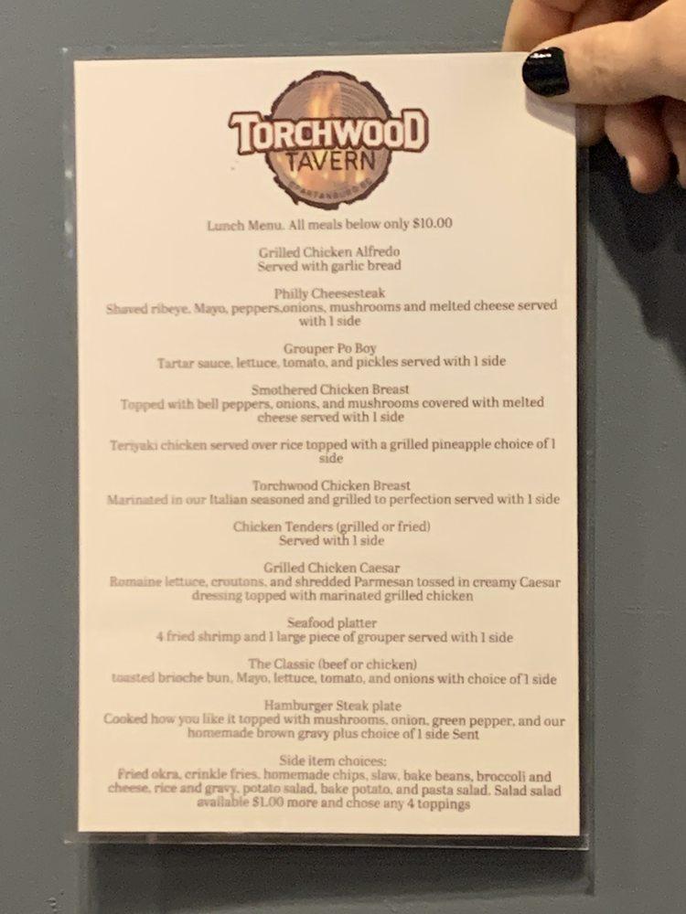 Menu at Torchwood Tavern restaurant, Spartanburg