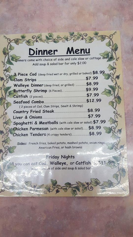 Menu at Cozy Kitchen restaurant, Corunna