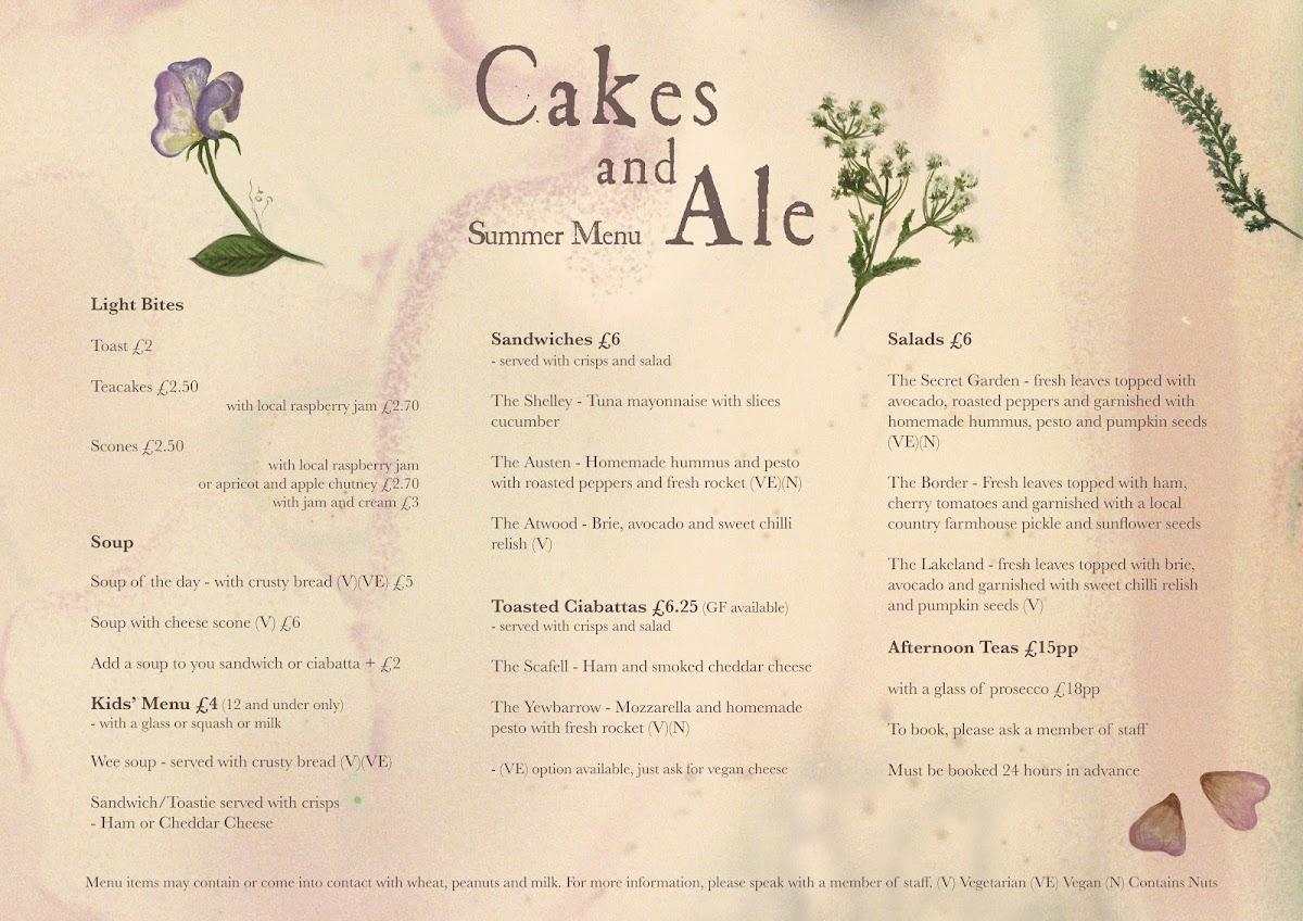 Menu at Cakes & Ale cafe, Carlisle