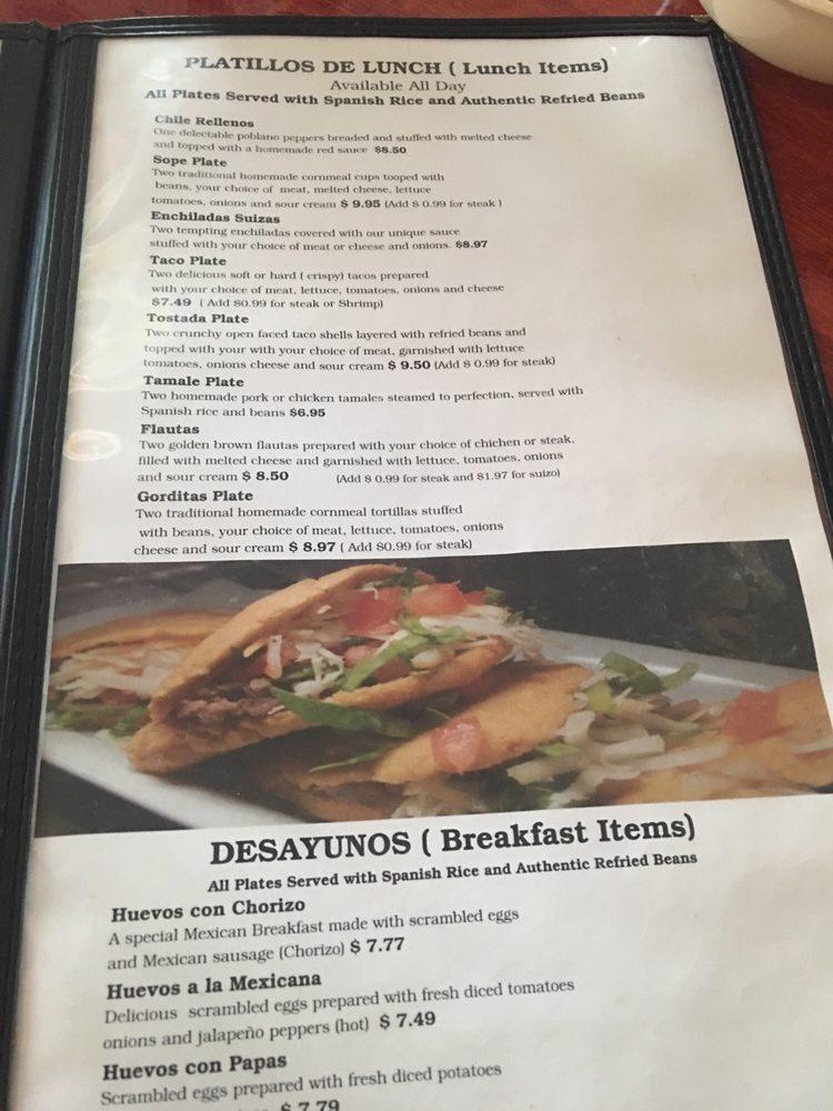 Menu at El Mariachi restaurant, Calumet City, 537 Torrence Ave