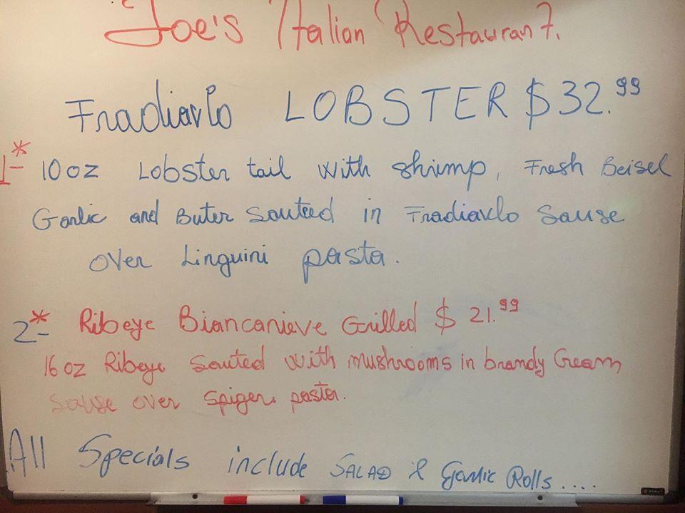 Menu at Joe's Italian Restaurant, Hondo