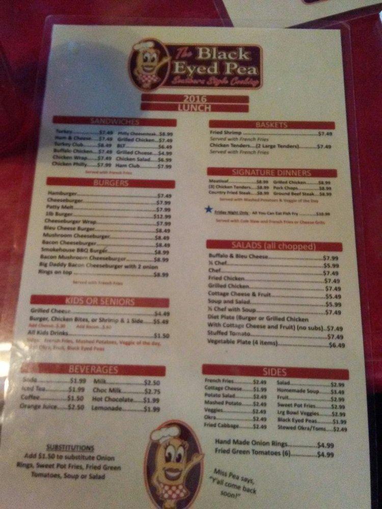 Menu at The Black Eyed Pea restaurant, Dade City, US301