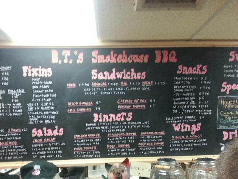 Menu At B.T.'s Smokehouse BBQ, Sturbridge