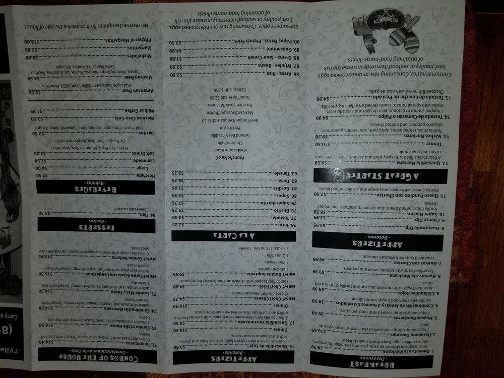 Menu at Tacos Del Norte restaurant, Bradley, 7 Village Square