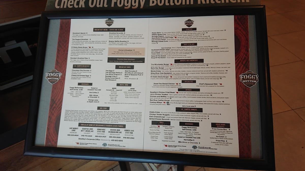 Menu at Foggy Bottom Kitchen restaurant, Watonga