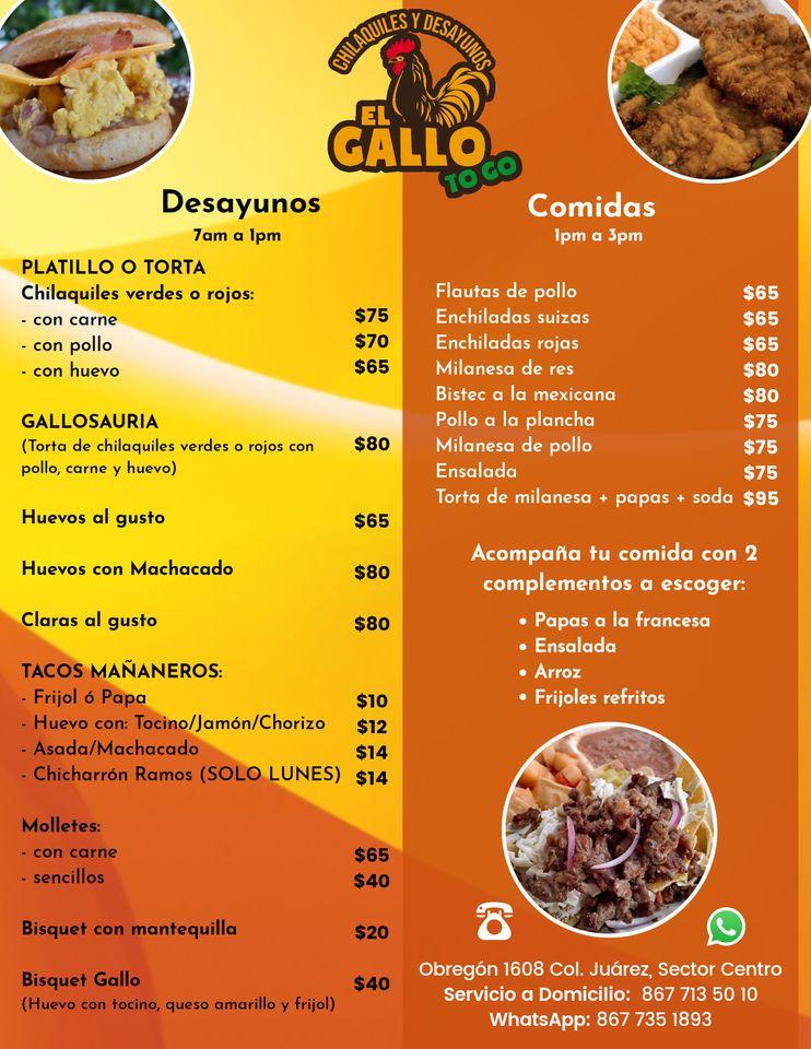 Menu at Chilaquiles el gallo restaurant, Nuevo Laredo