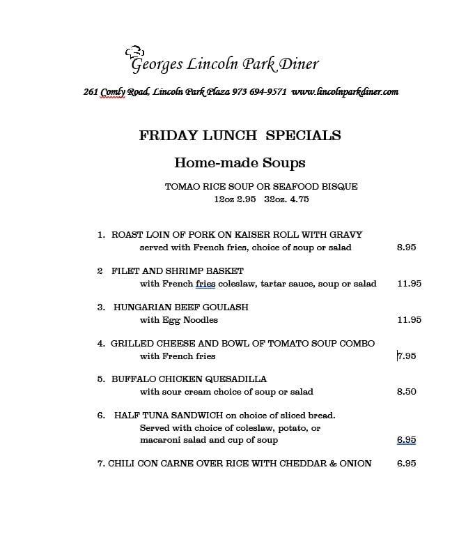 Menu at Lincoln Park Diner restaurant, Lincoln Park