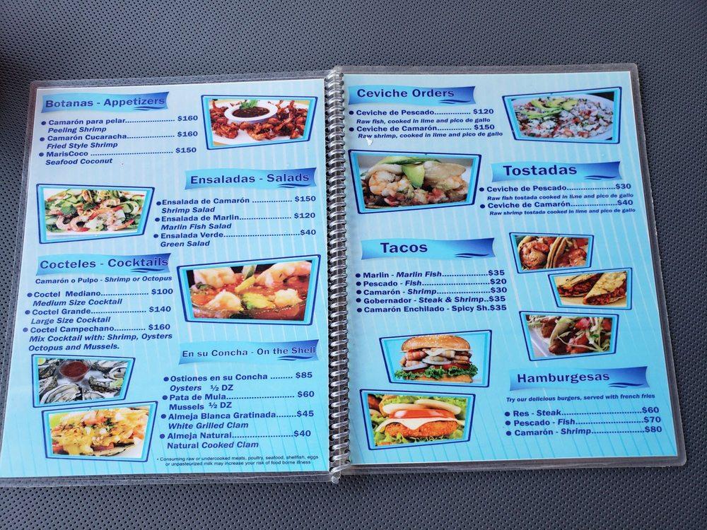 Menu at Mariscos La Estrella restaurant, Rosarito, Blvd. Popotla