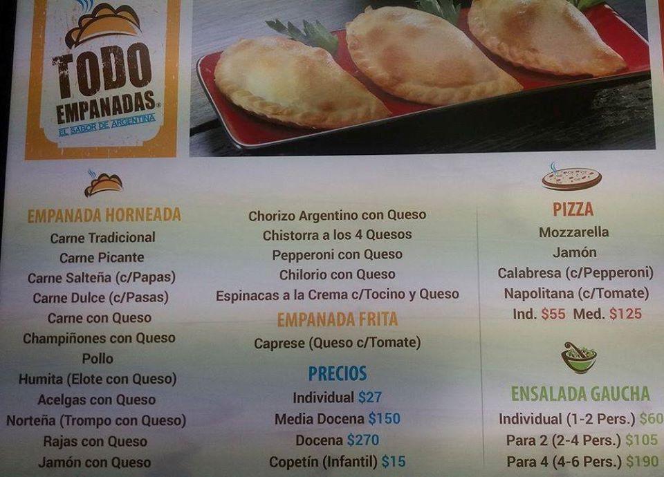 Empanada nirvana menu