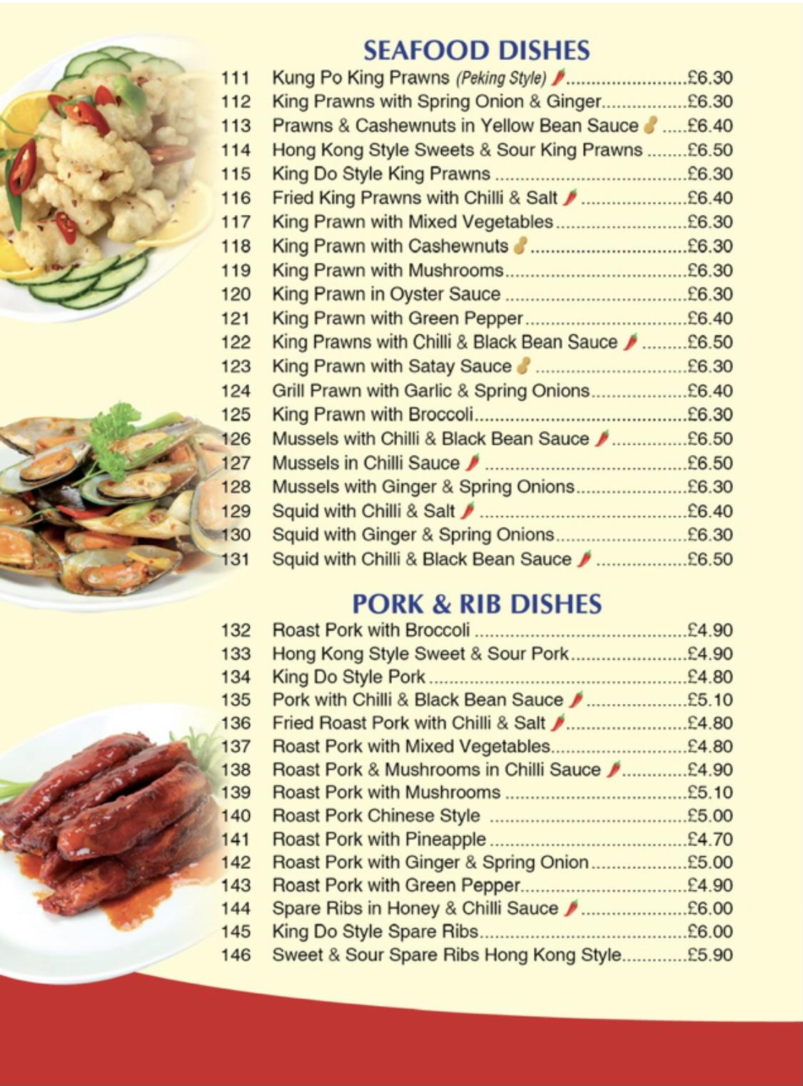 Menu at Yong’s Chinese Take-Away restaurant, Dagenham, East