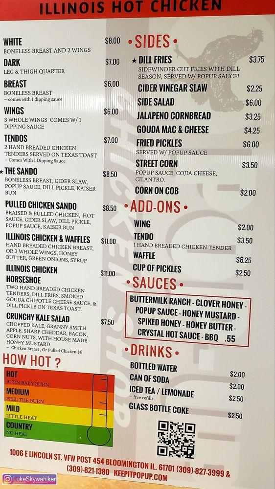 Menu at Pop Up Chicken Shop restaurant, Bloomington