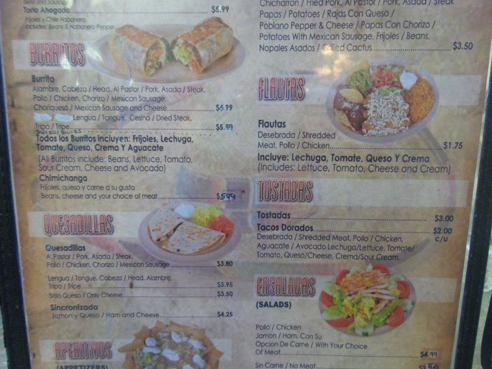 Menu at Taqueria El Tio & Restaurant, Aurora