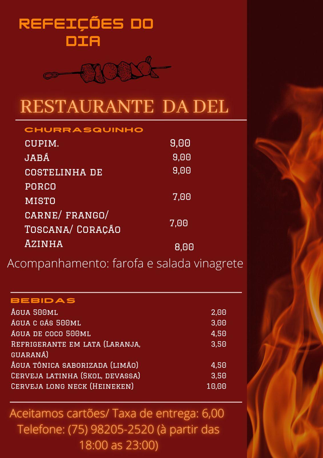 Menu em restaurante da del, Valença