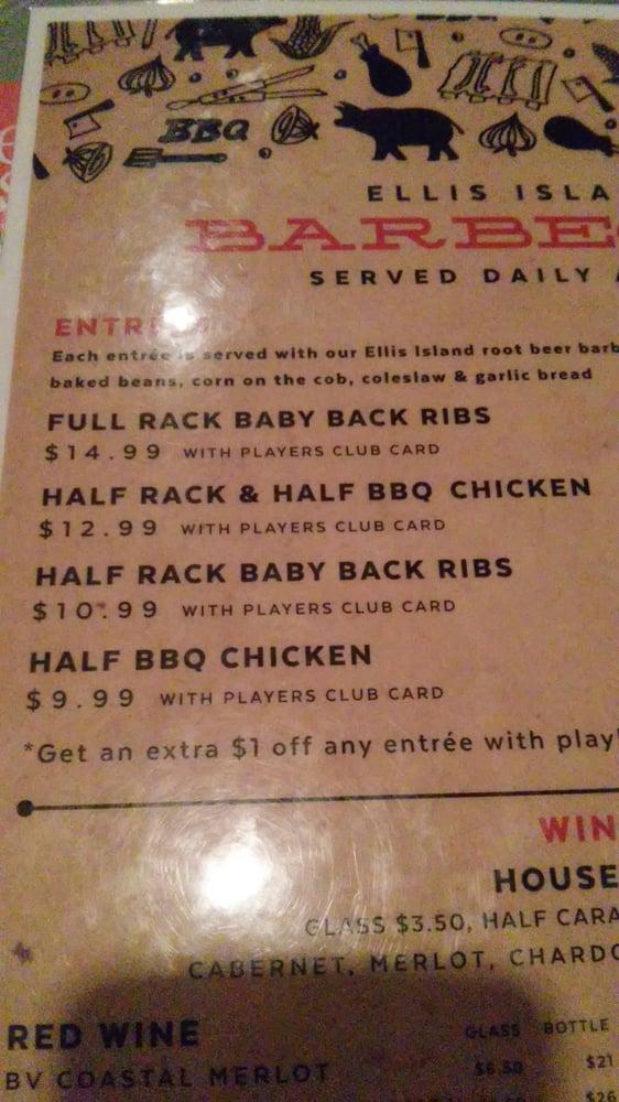 Menu at Ellis Island Barbecue, Las Vegas