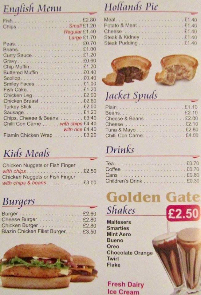 Menu at Golden Gate restaurant, Rochdale