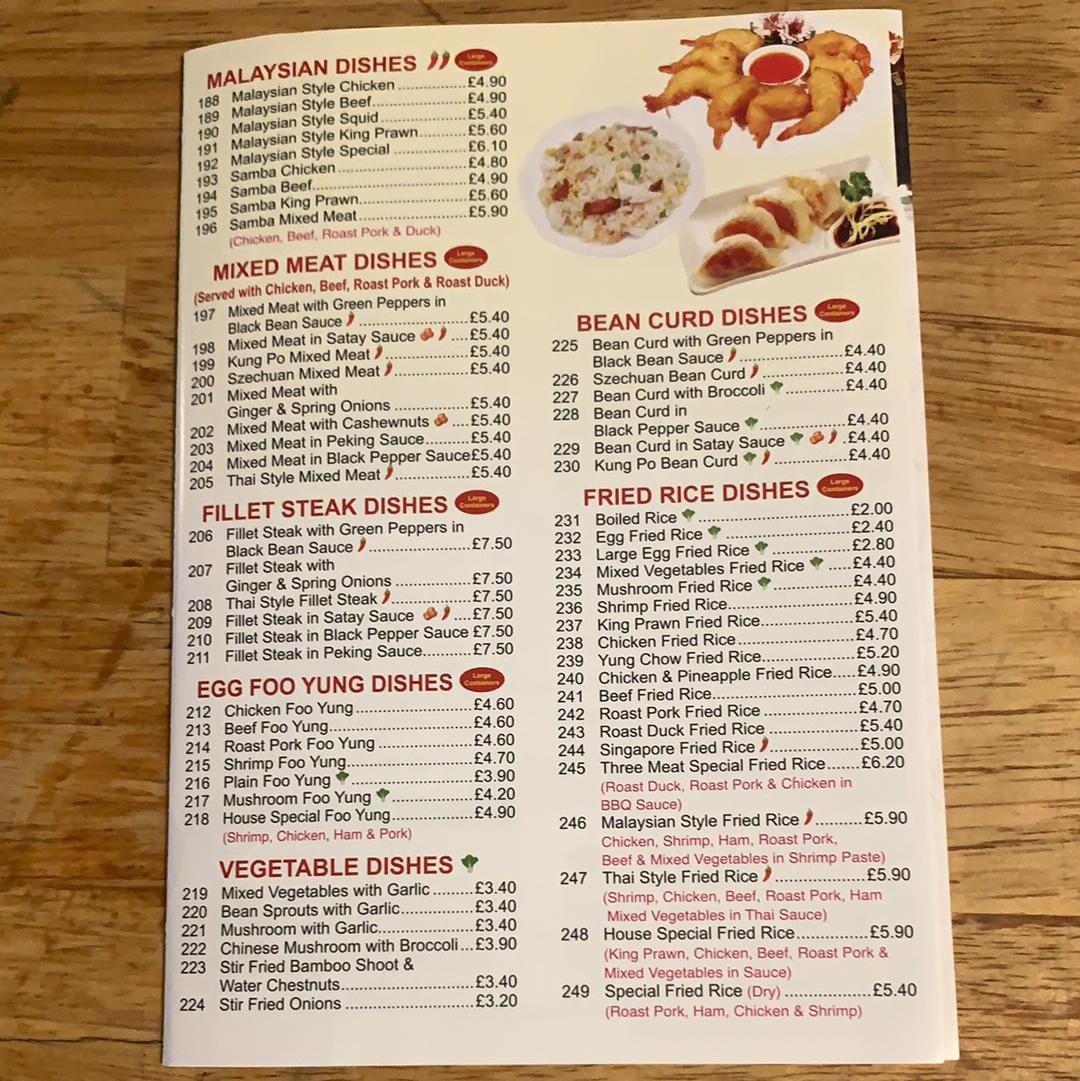 Menu at Peking house, Whitehaven