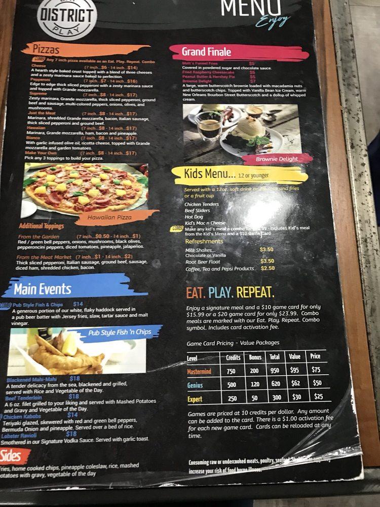 Menu at District Eat & Play restaurant, Oviedo