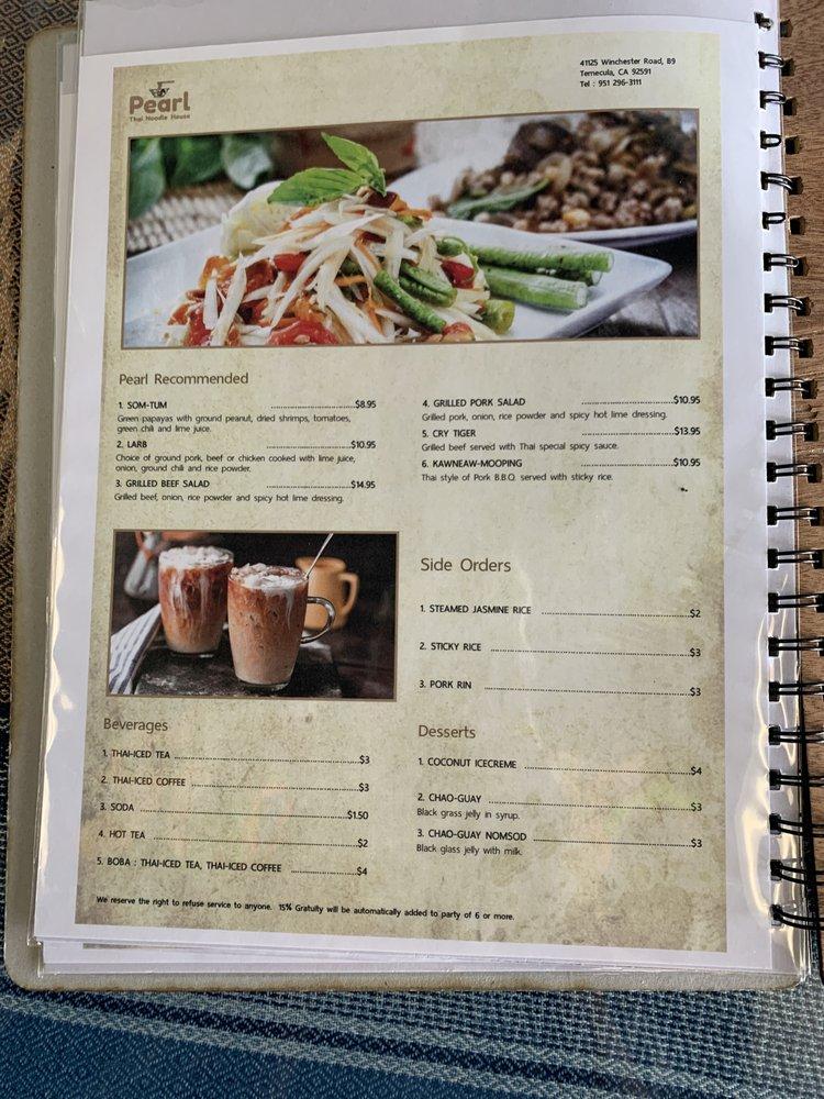 Menu at Pearl Thai Noodle House restaurant, Temecula