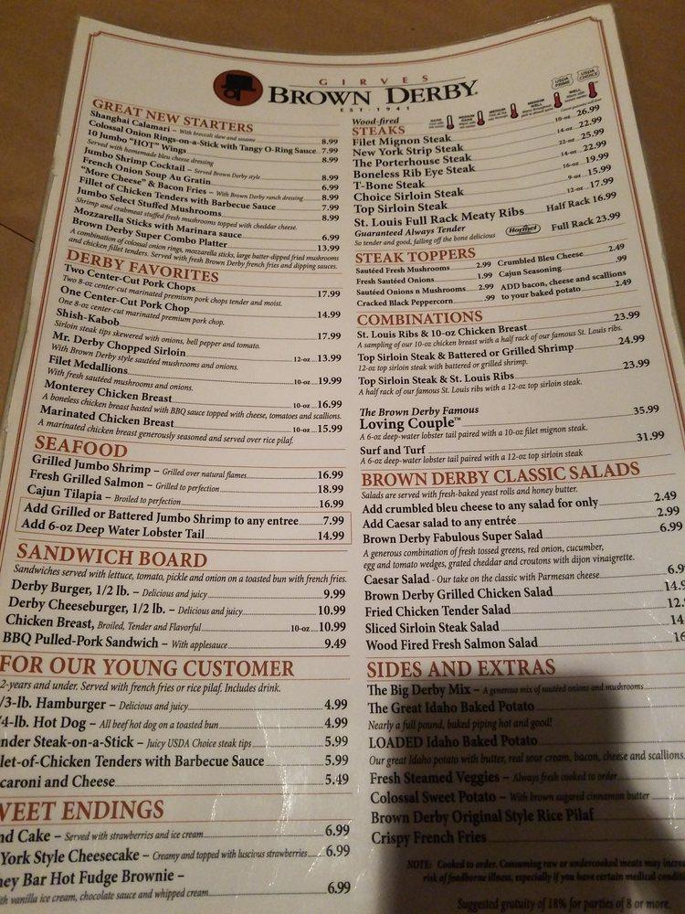Menu at Brown Derby pub & bar, Middleburg Heights, Bagley Rd