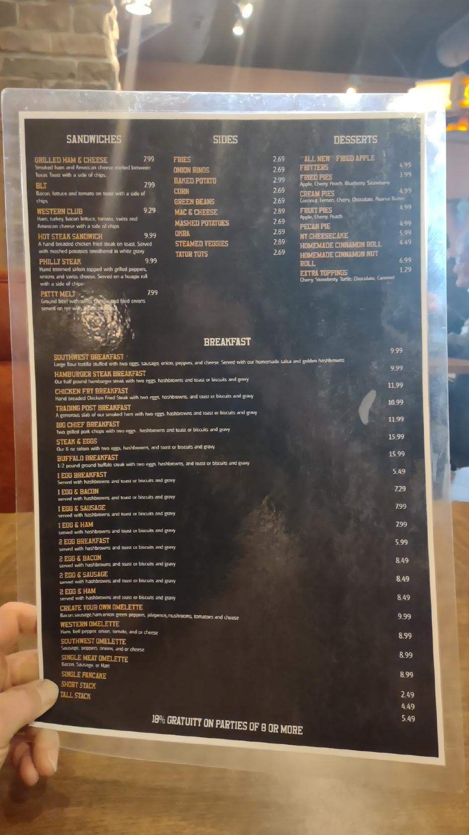 Menu at Cherokee Restaurant, Geary, 201 S Walbaum Rd